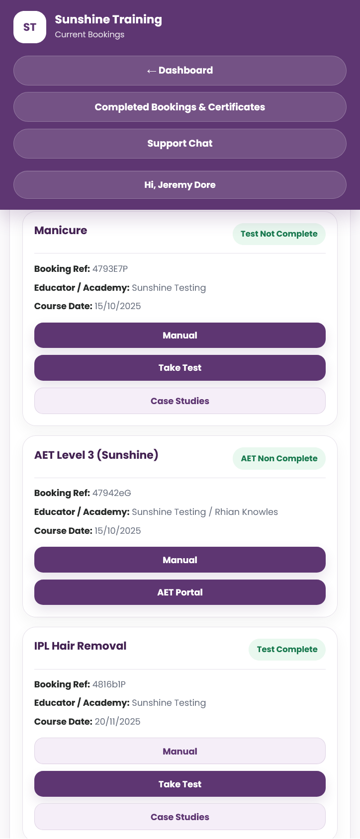 Student Course Table